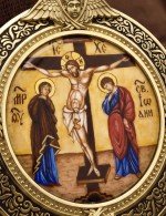 Образок из лимонного золота 585 пробы с эмалью и иконописью