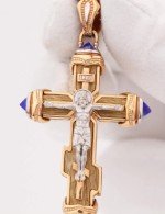 Крест из золота 585 пробы с лазуритом и железным деревом