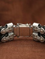 Браслет кожаный с золотом 585 пробы и ониксом