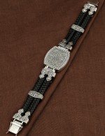 Браслет кожаный с серебром 925 пробы, золотом и ониксом