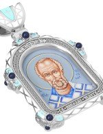 Образок из белого золота 585 пробы с эмалью и иконописью
