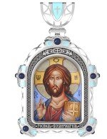 Образок из белого золота 585 пробы с эмалью и иконописью