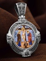 Образок из белого золота 585 пробы с эмалью и иконописью
