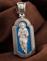 Образок из белого золота 585 пробы с эмалью
