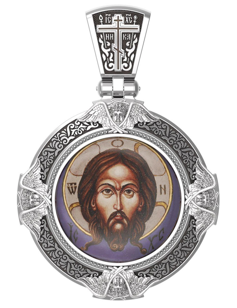 Образок из белого золота 585 пробы с эмалью и иконописью
