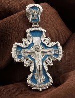 Крест из белого золота 585 пробы с эмалью