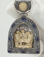 Образок из серебра 925 пробы и золота 585 пробы с сапфиром