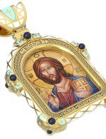 Образок из лимонного золота 585 пробы с эмалью и иконописью
