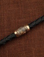 Гайтан кожаный с золотом 585 пробы