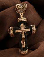 Крест из золота 585 пробы с эбеновым деревом