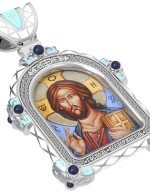 Образок из белого золота 585 пробы с эмалью и иконописью