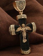 Крест из золота 585 пробы с эбеновым деревом