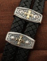 Браслет кожаный с серебром 925 пробы и золотом