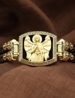 Браслет кожаный с золотом 585 пробы и ониксом