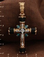 Крест из золота 585 пробы с ониксом и жадеитом