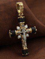 Крест из лимонного золота 585 пробы с жемчугом и ониксом