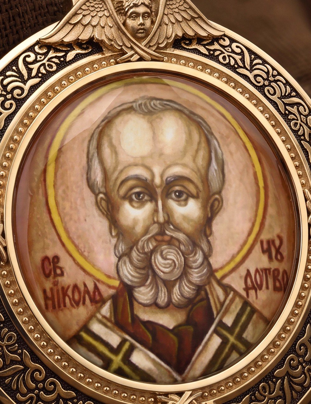 Образок из золота 585 пробы с эмалью и иконописью