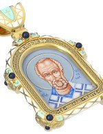 Образок из лимонного золота 585 пробы с эмалью и иконописью