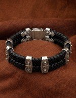 Браслет кожаный с серебром 925 пробы