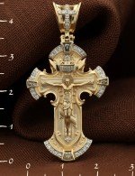 Крест из лимонного золота 585 пробы с бриллиантами