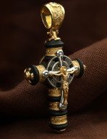 Крест из лимонного золота 585 пробы с ониксом