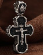 Крест из белого золота 585 пробы с эбеновым деревом