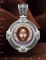 Образок из белого золота 585 пробы с эмалью и иконописью