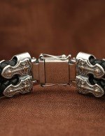 Браслет кожаный с серебром 925 пробы, золотом и ониксом