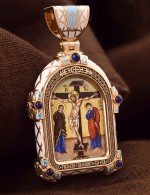 Образок из золота 585 пробы с эмалью и иконописью