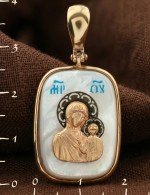 Образок из золота 585 пробы с эмалью и перламутром