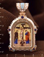 Образок из золота 585 пробы с эмалью и иконописью