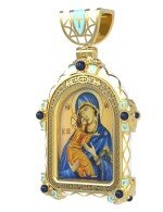 Образок из лимонного золота 585 пробы с эмалью и иконописью
