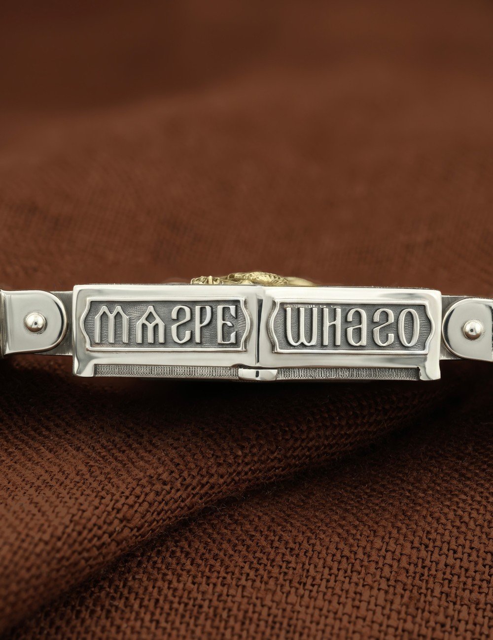 Браслет кожаный с серебром 925 пробы, золотом и ониксом