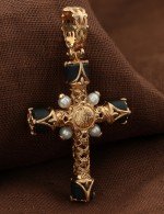 Крест из золота 585 пробы с ониксом и малахитом