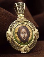 Образок из лимонного золота 585 пробы с эмалью и иконописью