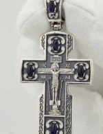 Крест из серебра 925 пробы с эмалью и сапфиром