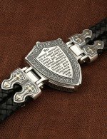 Браслет кожаный с серебром 925 пробы, золотом и ониксом