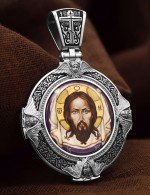Образок из белого золота 585 пробы с эмалью и иконописью