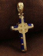 Крест из лимонного золота 585 пробы с лазуритом