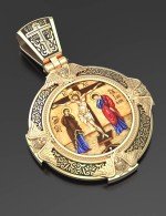 Образок из лимонного золота 585 пробы с эмалью и иконописью