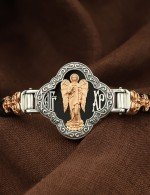 Браслет кожаный с золотом 585 пробы и ониксом