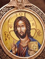 Образок из золота 585 пробы с эмалью и иконописью