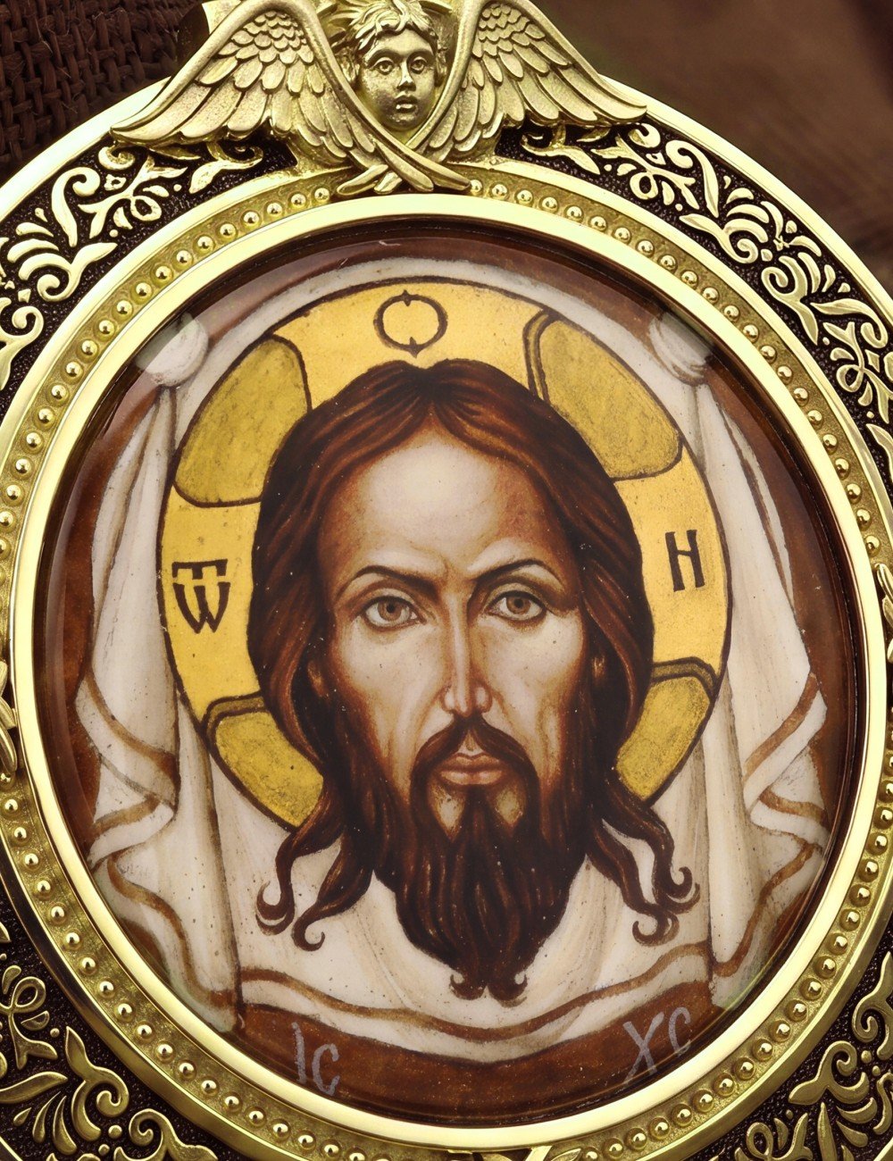 Образок из лимонного золота 585 пробы с эмалью и иконописью