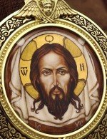 Образок из лимонного золота 585 пробы с эмалью и иконописью