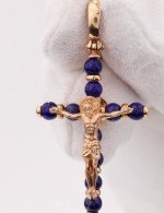 Крест из золота 585 пробы с лазуритом