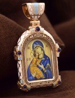 Образок из золота 585 пробы с эмалью и иконописью