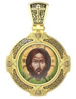 Образок из лимонного золота 585 пробы с эмалью и иконописью