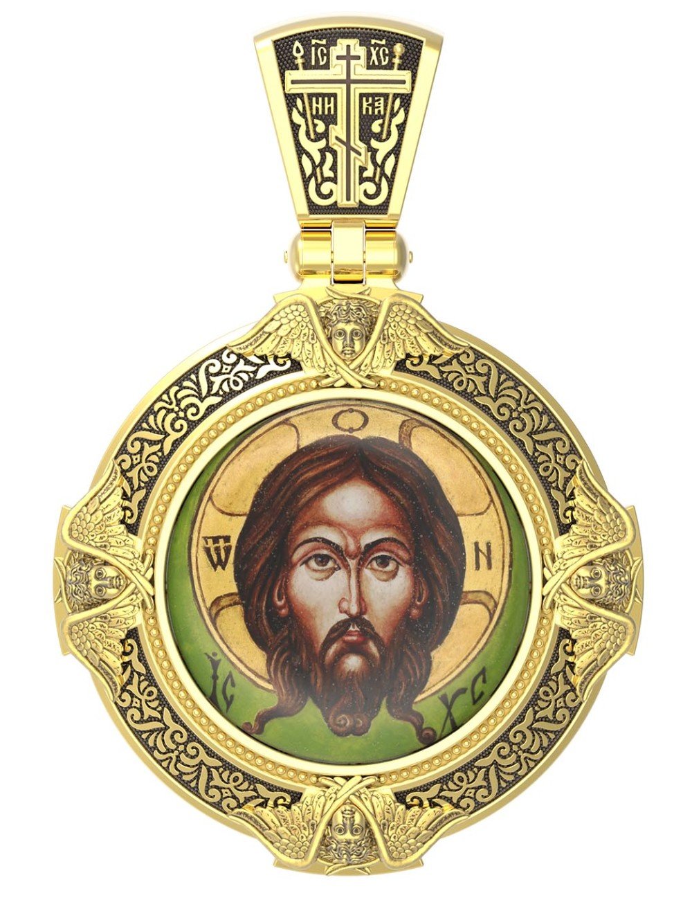 Образок из лимонного золота 585 пробы с эмалью и иконописью