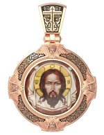 Образок из золота 585 пробы с эмалью и иконописью