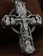 Крест из белого золота 585 пробы с эбеновым деревом